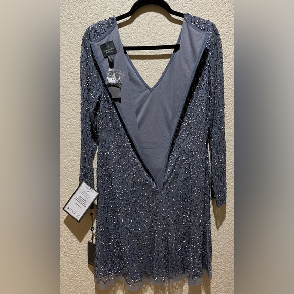 NWT Adrianna Papell Beaded Cocktail Dress Dusty Blue Size 6P - Picture 5 of 10